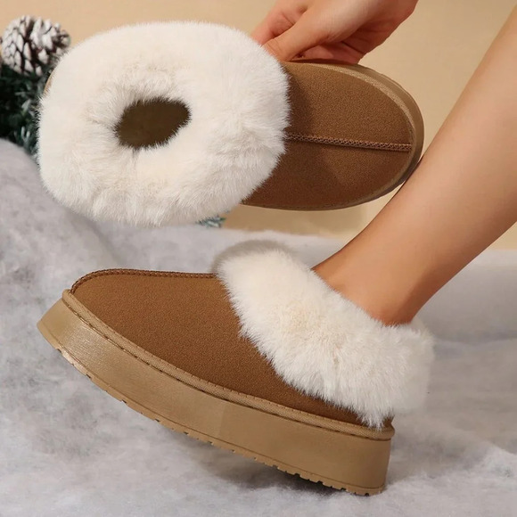 Brown Fashionable Women's Suede Shearling Ankle Moccasins - Picture 6 of 8